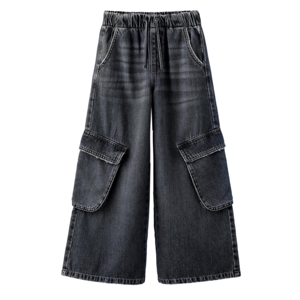 Zara Kids Black Cargo Wide-Leg Jeans